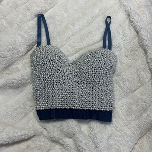 LYDIA denim corset beaded crop top